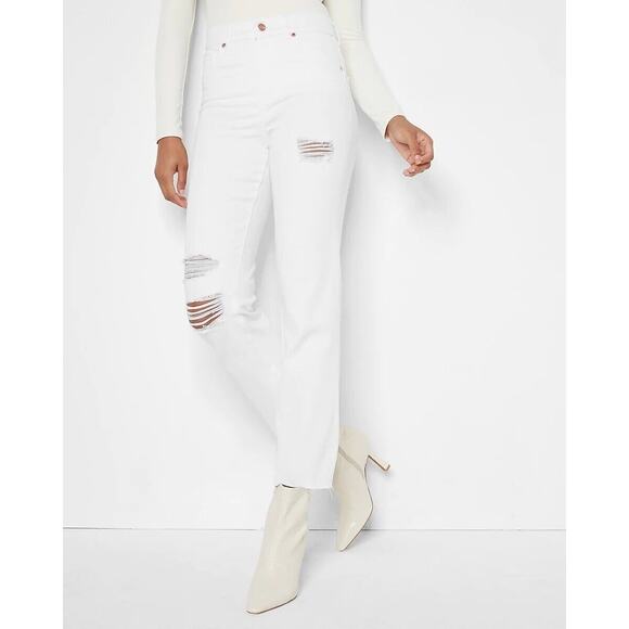 New EXPRESS Straight Ankle White Mid Rise White Jeans Size 10 R - Picture 1 of 13